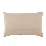 Back side of lumbar pillow showing smooth beige linen-like fabric with envelope closure