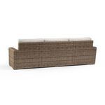Rear view showing the woven aged tobacco wicker backing of Havana Sofa with no cushions visible