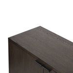 Sideboard top view showing uniform rubbed black oak finish