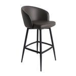 Charcoal grey Webber bar stool with curved back and polyurethane upholstery, black metal legs with footrest