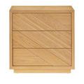 Margot Natural Oak Chest facing forward showing three drawers with diagonal wood detail