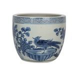 Blue & White Porcelain Pheasant Flower Planter With Greek Symbol image 2
