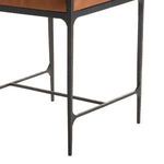 Detail of textured black iron bar stool legs and footrest