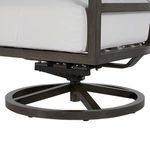 Close-up of swivel mechanism and circular chair base in slate gray