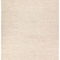 Handknotted gray rug with abstract striped pattern in cream and tan, soft wool and cotton pile