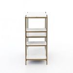 Repeating close-up of bottom brass frame joint supporting marble shelf