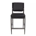 Front view of ebony black leather stool showing square padded seat and backrest