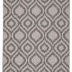 Gray indoor/outdoor rug with bold geometric ikat-inspired tile pattern in a versatile two-tone palette