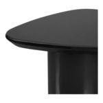 Close-up showing edge detail of the triangular high gloss black tabletop and oval base