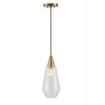 angled view of mini pendant showing clear glass shade and unlit bulb inside