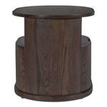 Back view of Tommy nightstand showing continuous curved oak veneer panel