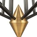 Detailed view of brushed brass diamond central piece connecting oil-rubbed bronze arms