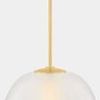 Scranton Pendant with apple-shaped frosted etched glass and shiny opal glass core, suspended by a gold metal rod