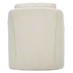 Back view showing full barrel back in cream corduroy fabric with vertical ribs