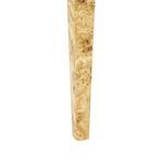 Close-up of the tapered burl wood leg with distinctive natural swirling grain patterns