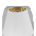 Top-down view inside white shade showing gold reflective interior lining and on/off switch button