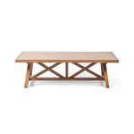 Front view emphasizing the symmetrical X-shaped base and rectangular tabletop with visible wood planks