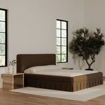Maren king bed styled in minimalist room setting with side table and natural light