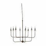 Lilly Chandelier with eight curved arms in brushed copper finish and candle-style bulbs with uniform height