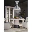 Zella Display Cabinet in dining room setting beside round white oak table and upholstered cream chairs
