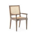 Jansen Cane and Lacquered Wood Arm Chair with bleached cane back and seat, straight clean lines, retro 1960s style