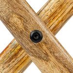 Close-up of bolt and wooden frame connection on the crossed legs