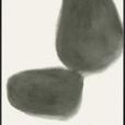 abstract painting Mossy Pebbles II with soft, muted green organic shapes resembling moss-covered stones on a light background