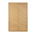 Flat front view of closed Margot Natural Oak Storage Cabinet with angled pattern doors