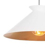 Angled close-up of Viggo Pendant showing smooth white exterior and warm interior finish