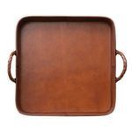 Product Image 2 for Decorative Wood and Leather Tray with Braided Handles, Cognac Color from Creative Co-Op