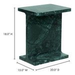 Dimensions overlay on Tullia accent table showing 18 inches height, 15 inches width, 20 inches depth