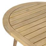 Corner detail of the oval outdoor table showing joinery and wood texture