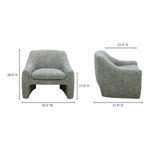 Kenzie Accent Chair front and side views with dimensions annotated on white background