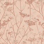 Wild Chervil wallpaper with delicate starry floral clusters in soft peach and rose tones on fibrous textured paper