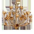 Hortensia Chandelier with wrought iron blooms in gold leaf and linear leaves in silver leaf, crocus flower inspired design
