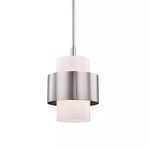 Small pendant with a white cylindrical diffuser and a wide, glossy offset silver metal band