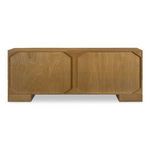 Back view of Gia dresser showing solid oak backing with geometric framing detail