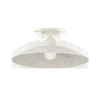 Straight-on isolated view of unlit flush mount ceiling light on plain background