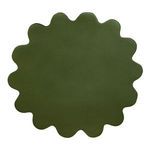 Top view showing scalloped edge and smooth surface of the olive green Taffy Accent Table