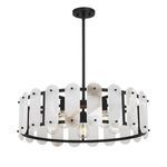 Side view of Antolini pendant displaying circular arrangement of alabaster panes and visible bulb sockets