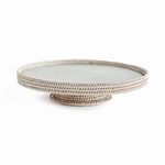 Round Burma Rattan Serving Stand with tight weave and whitewash finish on raised pedestal base