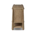 Side view of Salvador Sideboard highlighting vertical grain pattern on end panel and paper cord shelf