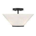 15-inch wide Blair 3-light pendant/semi-flush light with matte black metal and swirling strie glass shade