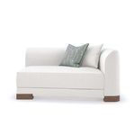 Side angle highlighting armrest curve and the texture of chenille upholstery on sectional