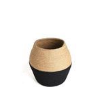 Black and natural bamboo flower vase with a rounded shape and color-blocked design