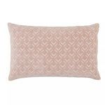 Soft blush lumbar pillow with embroidered diamond lattice pattern on cotton velvet front