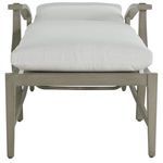 Profile of chaise frame in gray aluminum showing curved armrest and slatted seat detail on white.