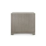 Side view of Stanford side table showing smooth vertical wood grain on the side panel
