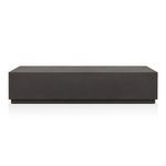 Back view of coffee table showing straight, smooth metal panel with base