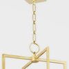 Close-up of gold chain and ceiling mount connecting to pendant light frame